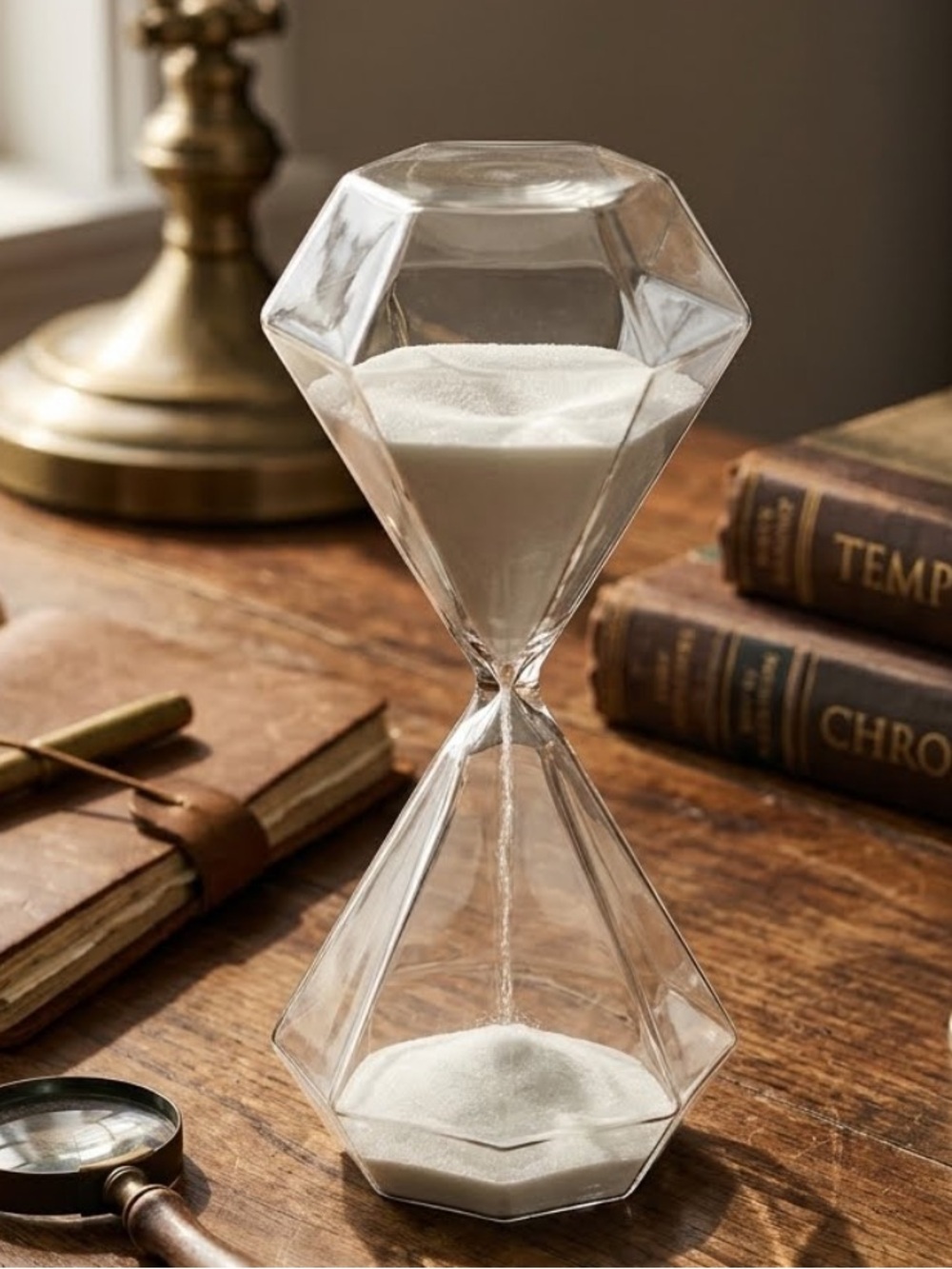 Large Geometric Glass Hourglass with White Sand
Bold. Classic